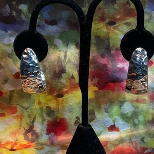 E&L Sterling Silver Hammered J Hoop Earrings Electroform Israel